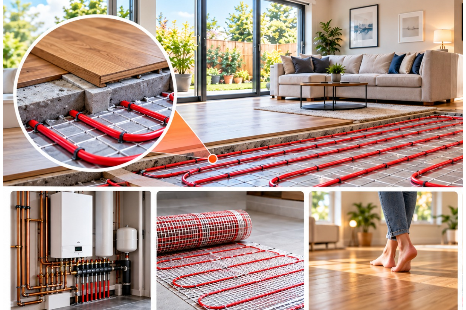 Wet underfloor heating pipes laid in a Watford extension